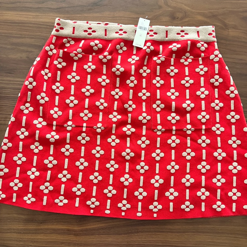 Maeve Vibrant Red and Cream Knit Skirt